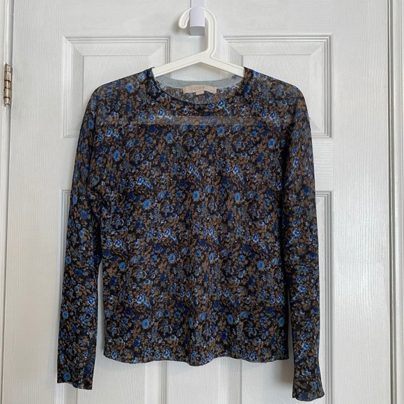 LOFT Petites Blue Floral Thin Sweater - Picture 1 of 3